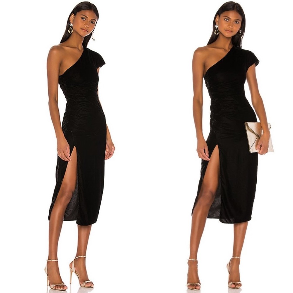 NBD Selene Midi Dress in Black Velvet Party, NWT